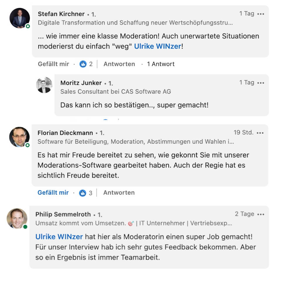 Referenzen zur Moderation aus LinkedIn